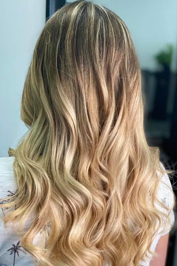 blonde shadow root balayage colour me beautiful hair salon albuquerque